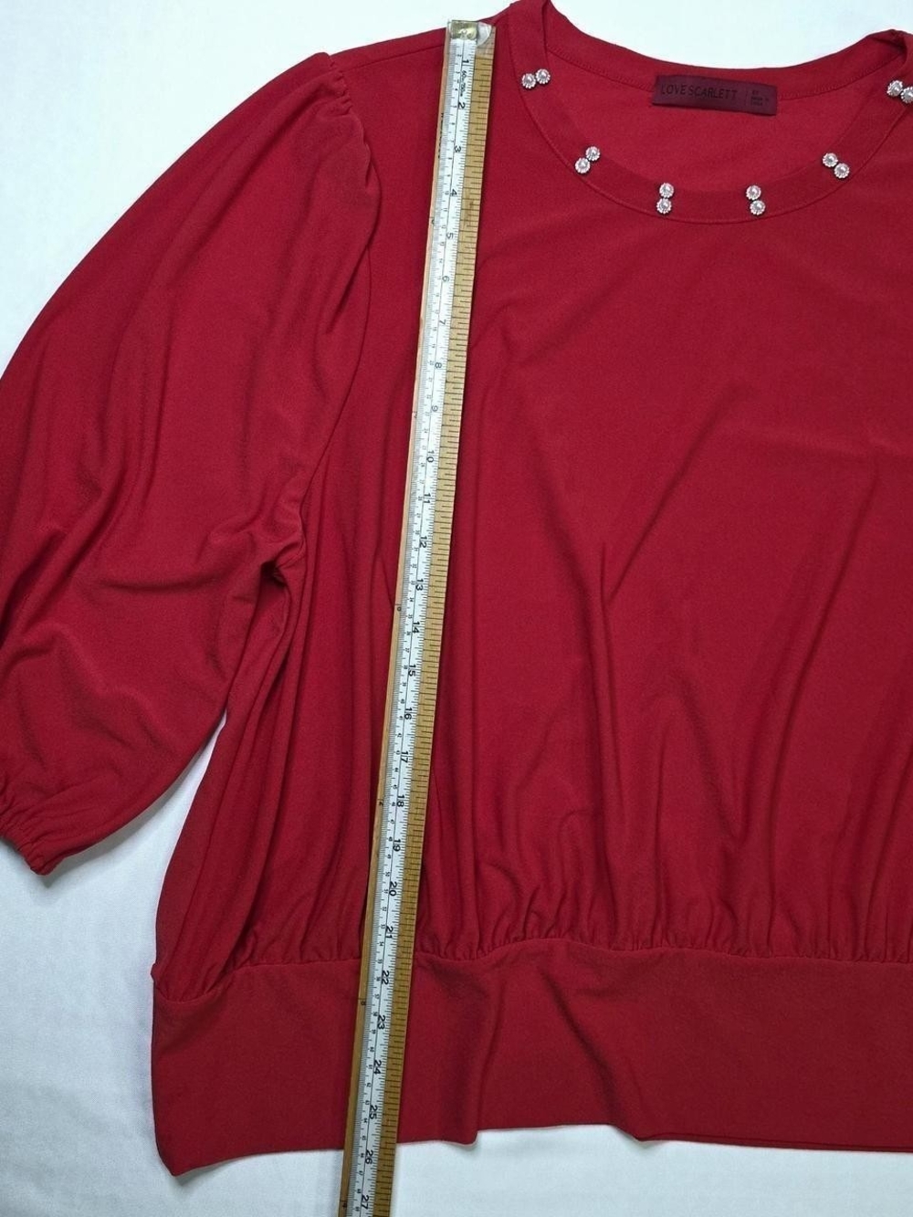Scarlett Red Pearl-Embellished Necklace Detail Top-Size 3XL